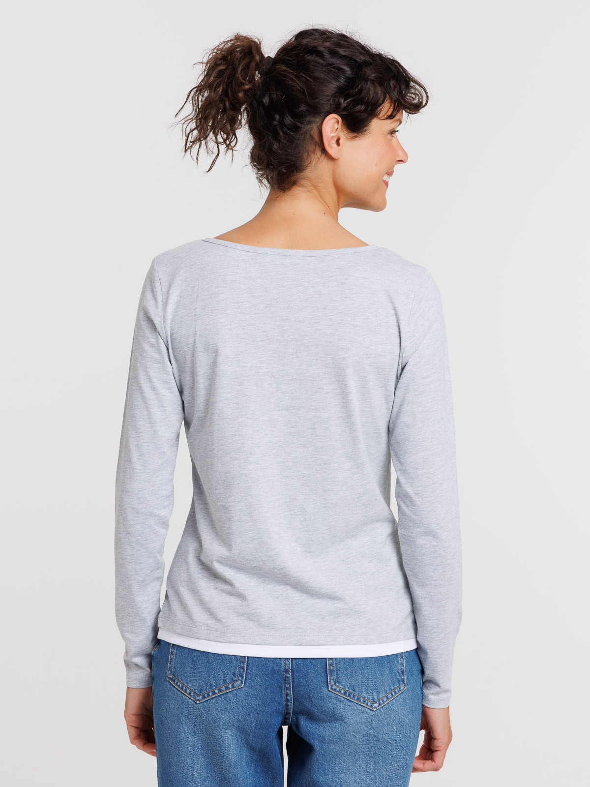 T-shirt effet 2 en 1 gris chiné femme T-shirt effet 2 en 1 gris chiné femme