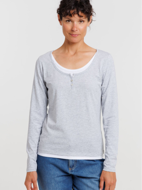T-shirt effet 2 en 1 gris...
