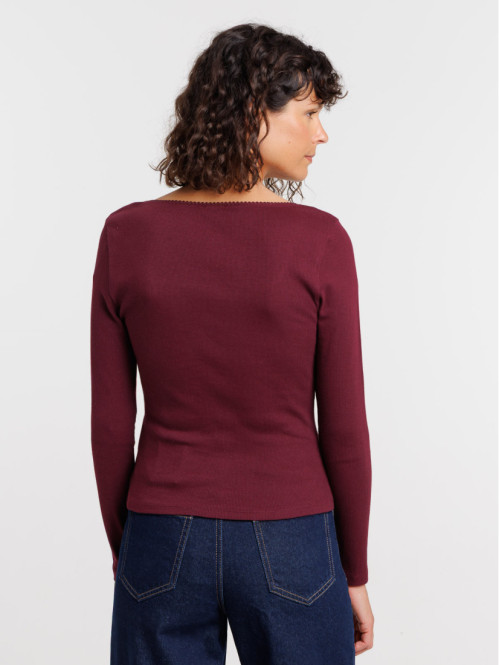 T-shirt col carré figue femme