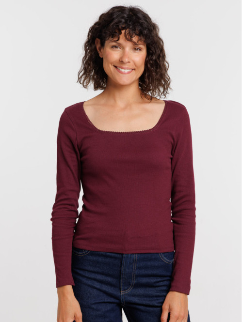 T-shirt col carré figue femme