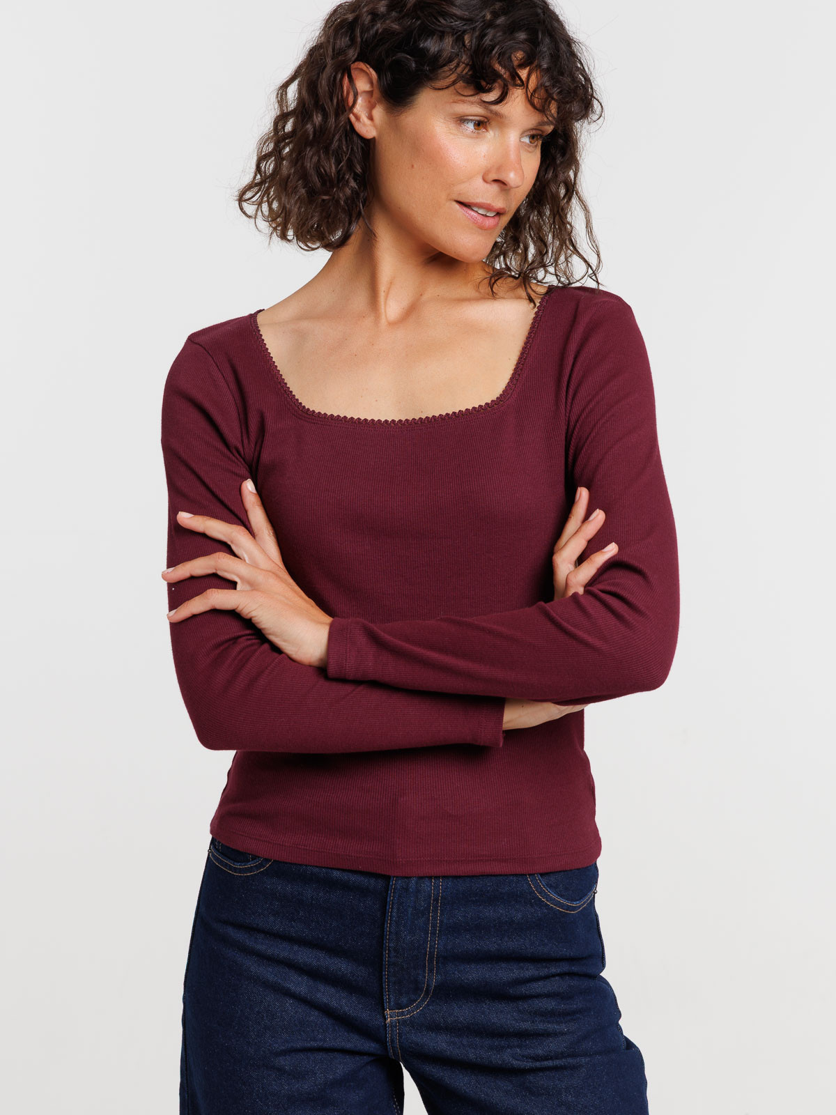 T-shirt col carré figue femme