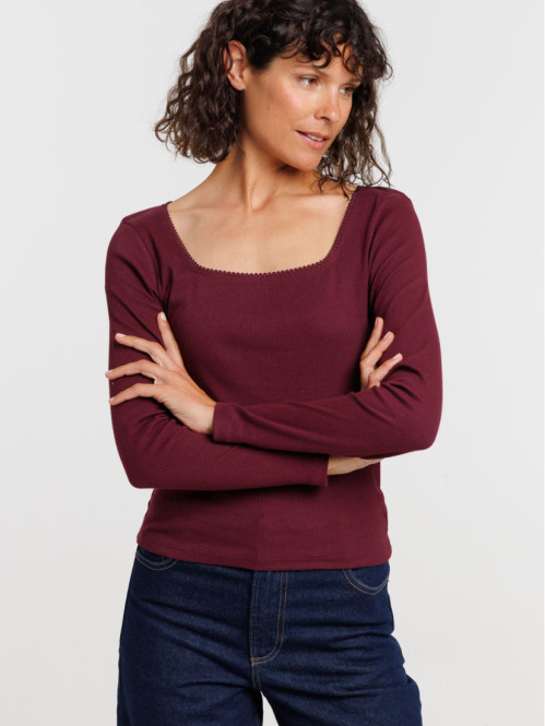 T-shirt col carré figue femme