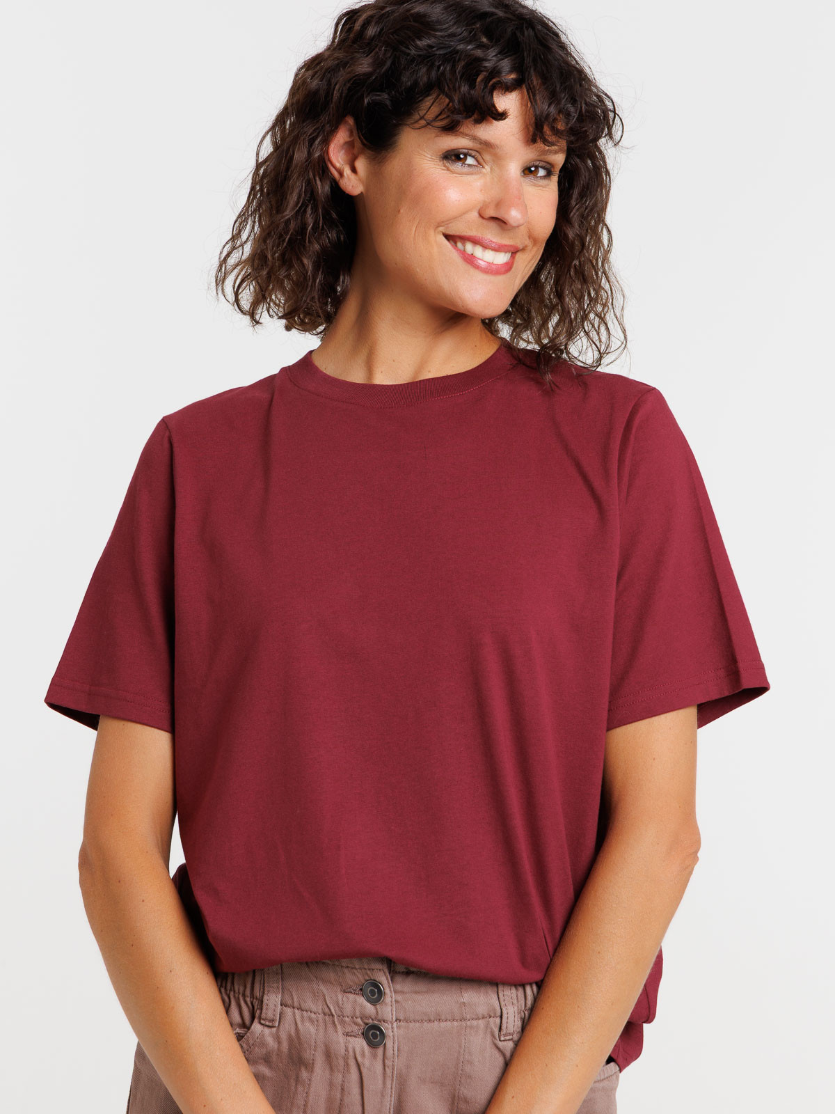 Tee-shirt uni large bordeaux foncé femme Tee-shirt uni large bordeaux foncé femme