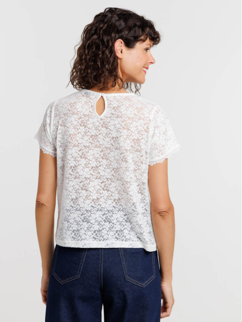 T-shirt dentelle écru femme