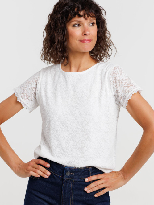 T-shirt dentelle écru femme