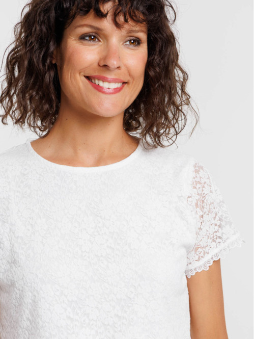 T-shirt dentelle écru femme