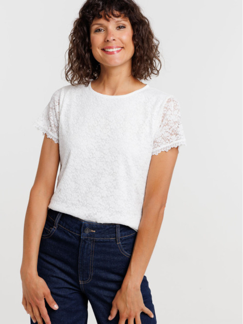 T-shirt dentelle écru femme