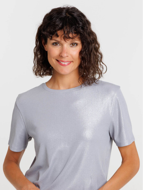 T-shirt côtelé coloris gris...