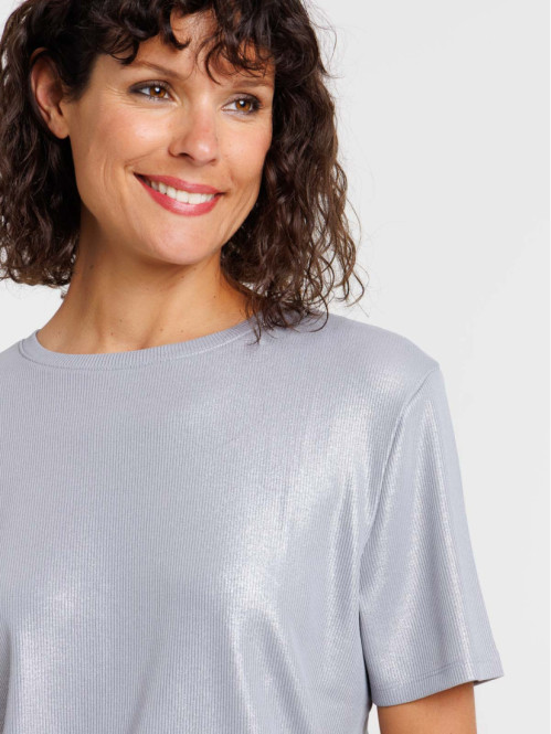 T-shirt côtelé coloris gris...