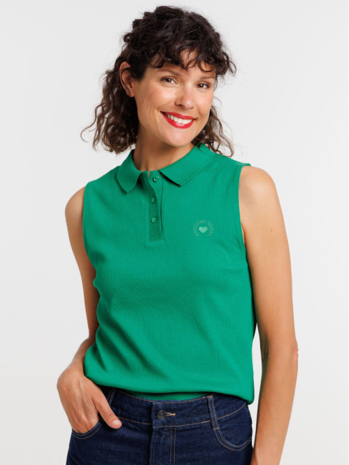 Débardeur col polo coeur femme