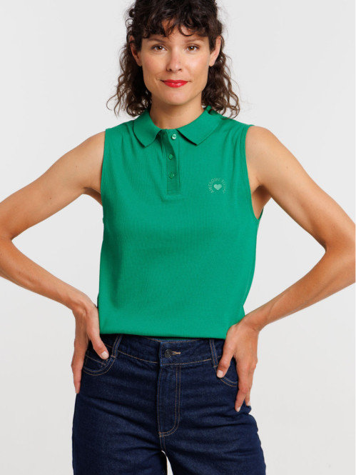 Débardeur col polo coeur femme