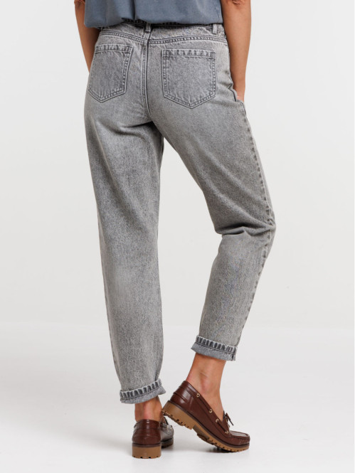 Jean mom gris neige femme