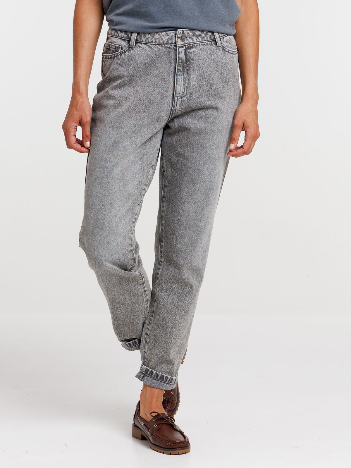 Jean mom gris neige femme