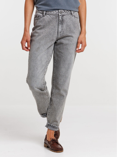 Jean mom gris neige femme