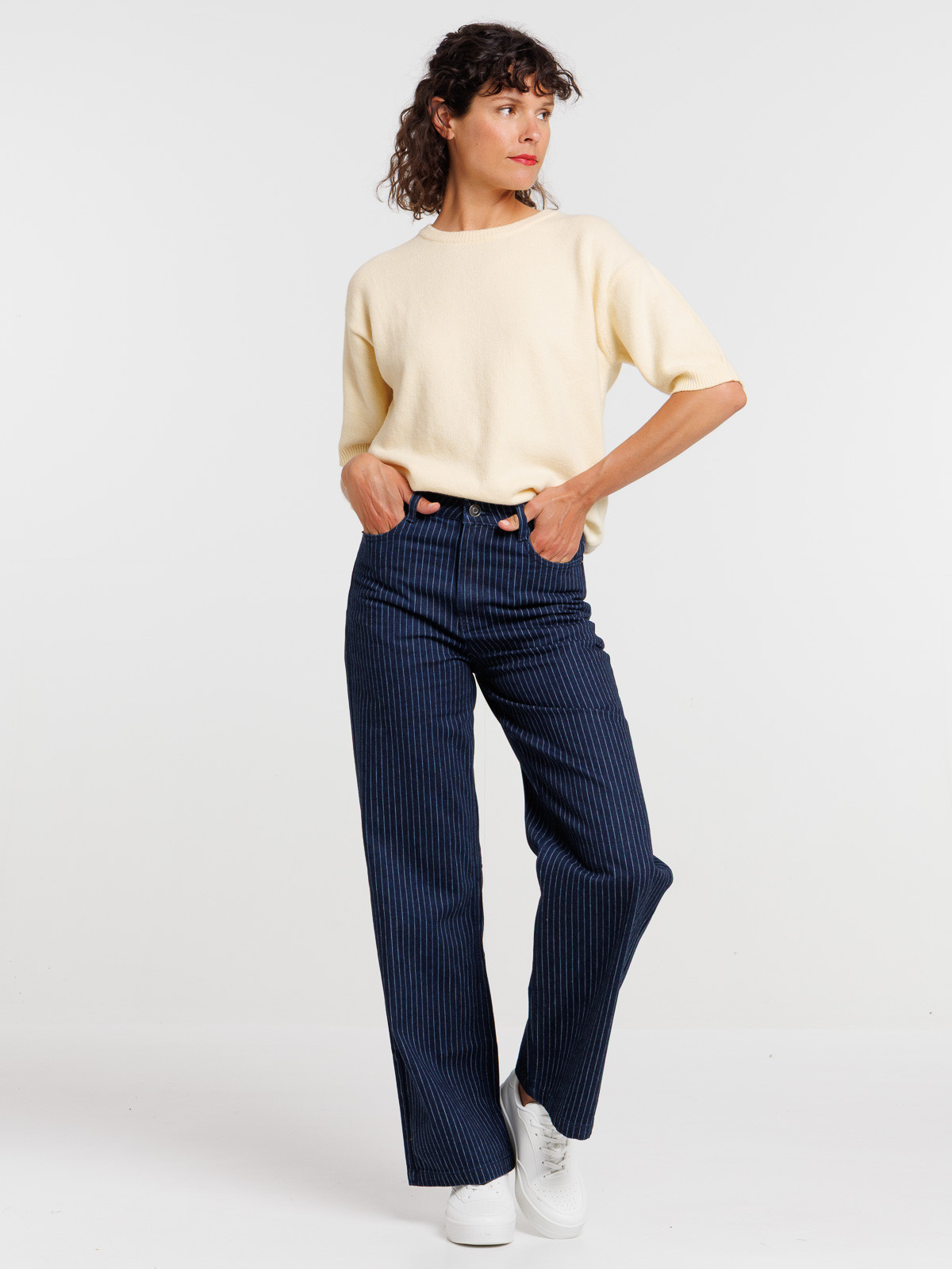 Pantalon large rayé brut femme