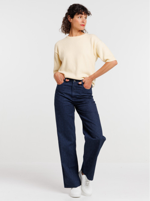 Pantalon large rayé brut femme
