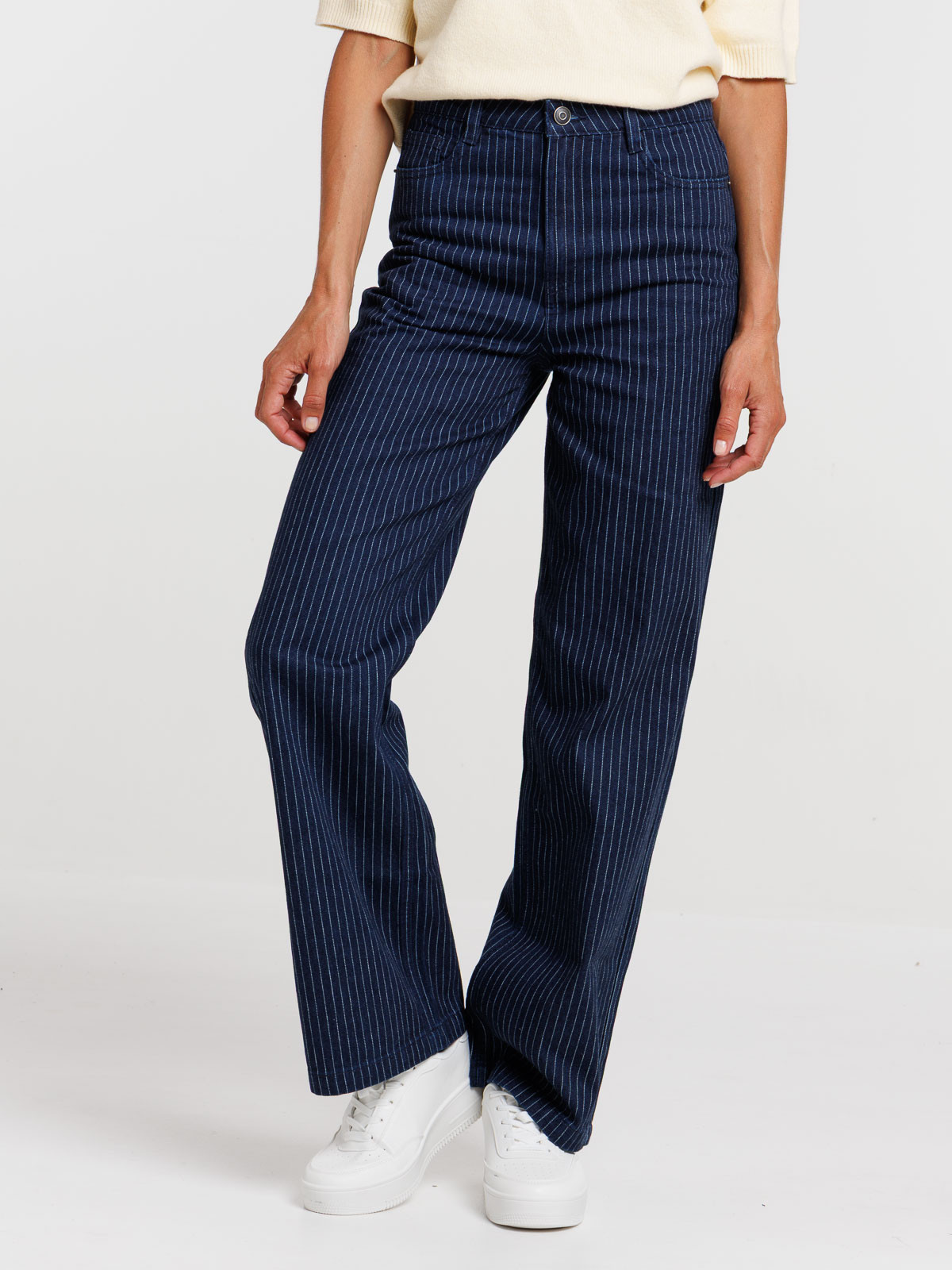 Pantalon large rayé brut femme