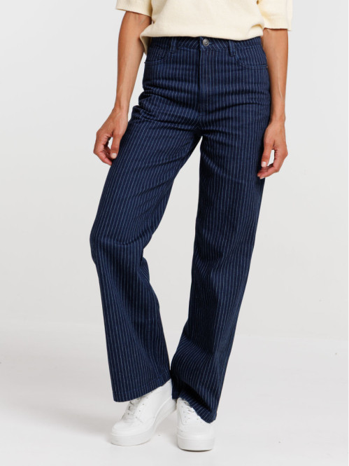Pantalon large rayé brut femme