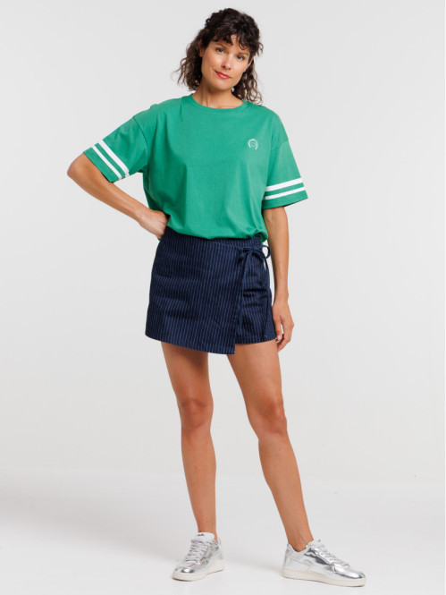 Jupe short rayée denim brut...