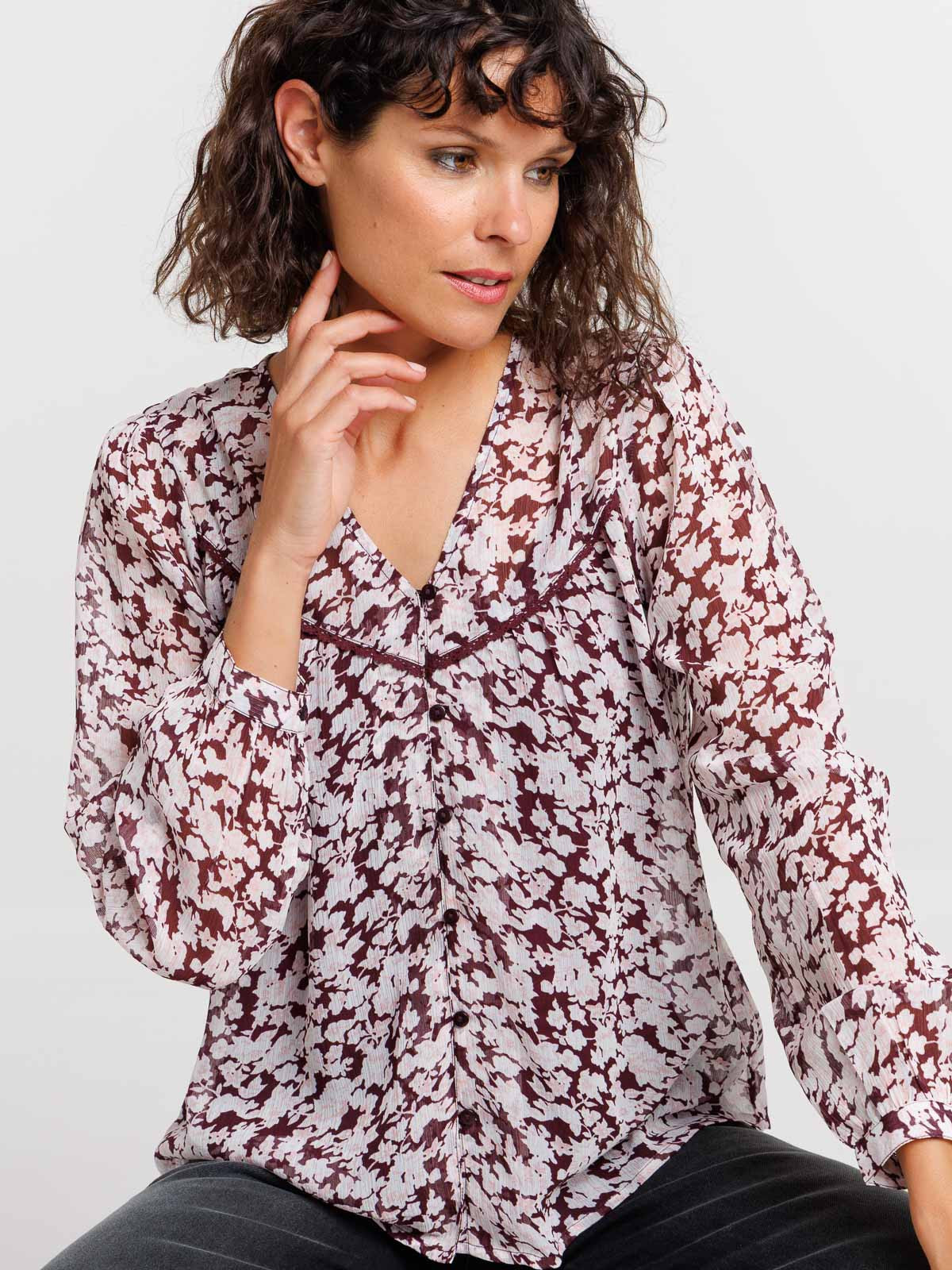 Blouse en voile imprimé dark figue femme Blouse en voile imprimé dark figue femme