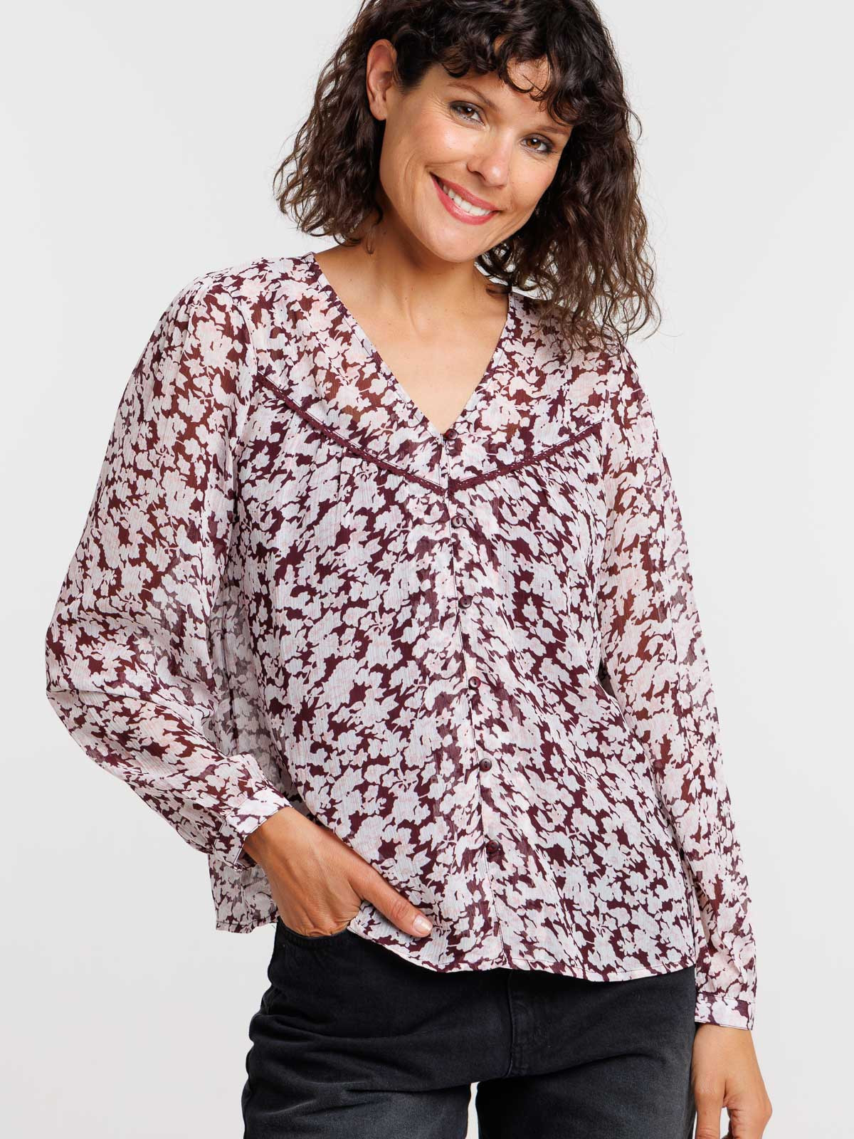 Blouse en voile imprimé dark figue femme Blouse en voile imprimé dark figue femme
