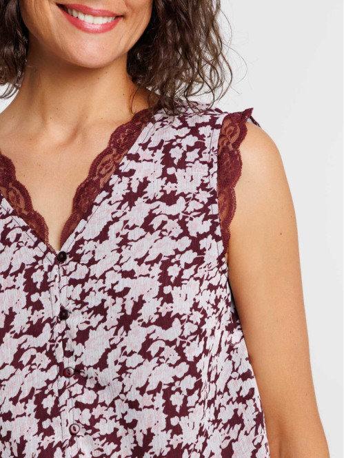 Top fleuri col V dentelle...