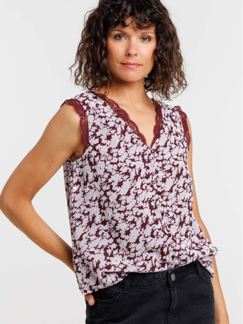 Top fleuri col V dentelle...