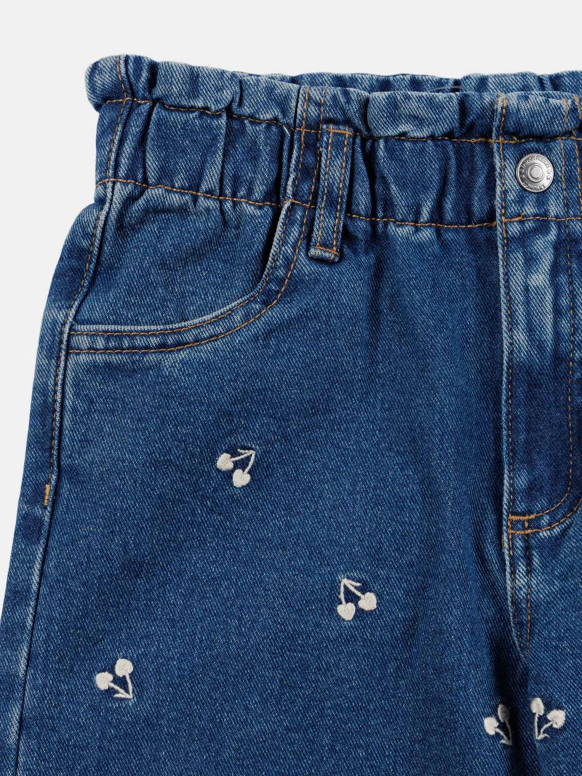 Jean MOM cerises brodées fille (3-8A)