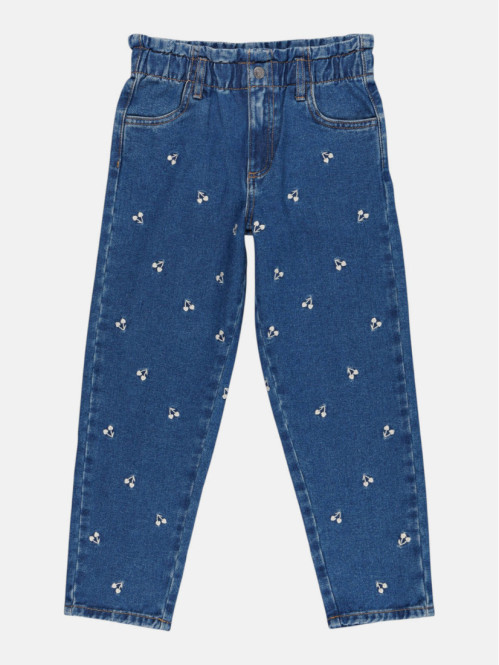 Jean MOM cerises brodées fille (3-8A)