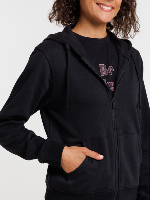 Sweat zippé capuche noir femme