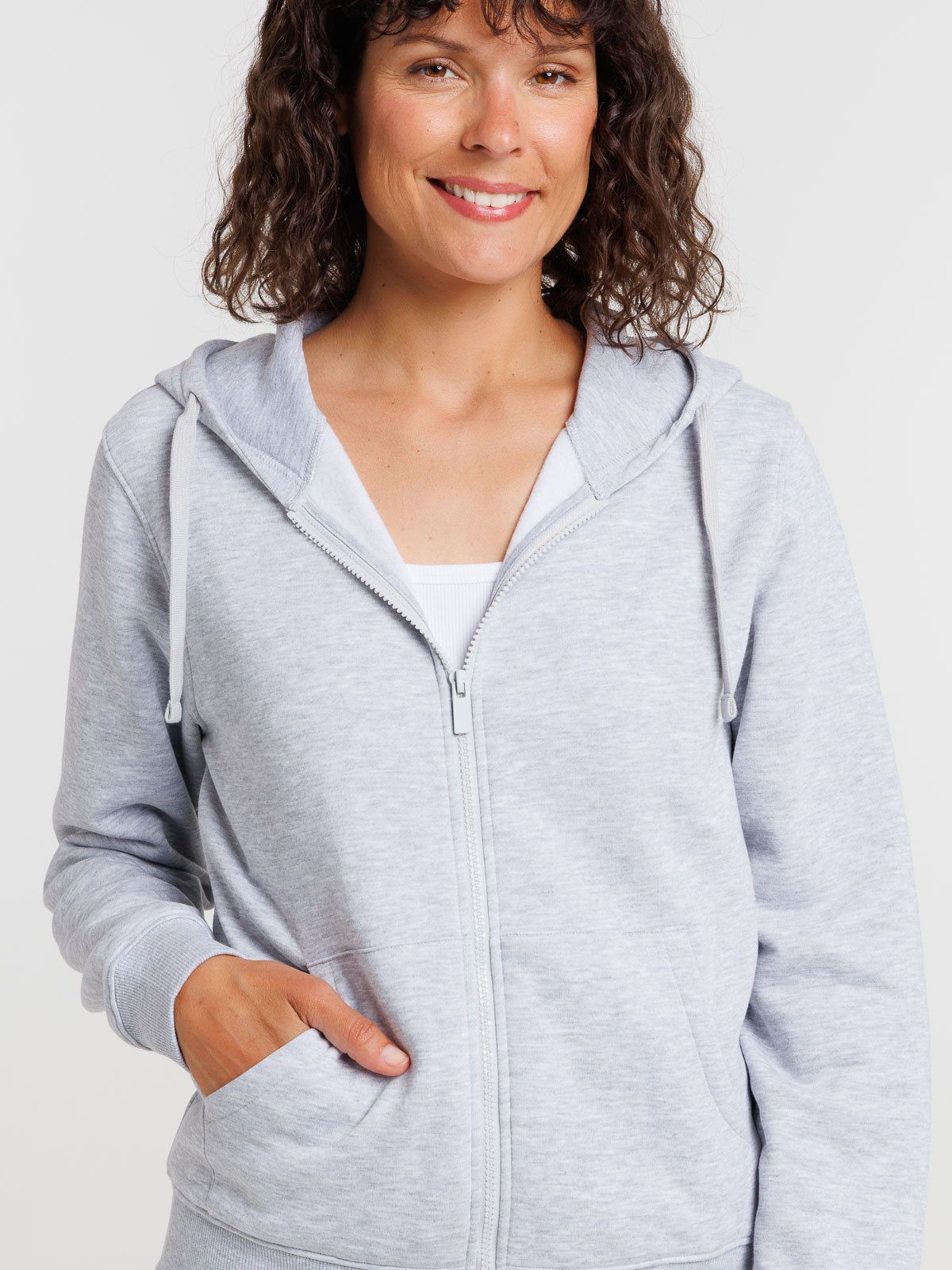 Sweat zippé à capuche gris chiné femme Sweat zippé à capuche gris chiné femme