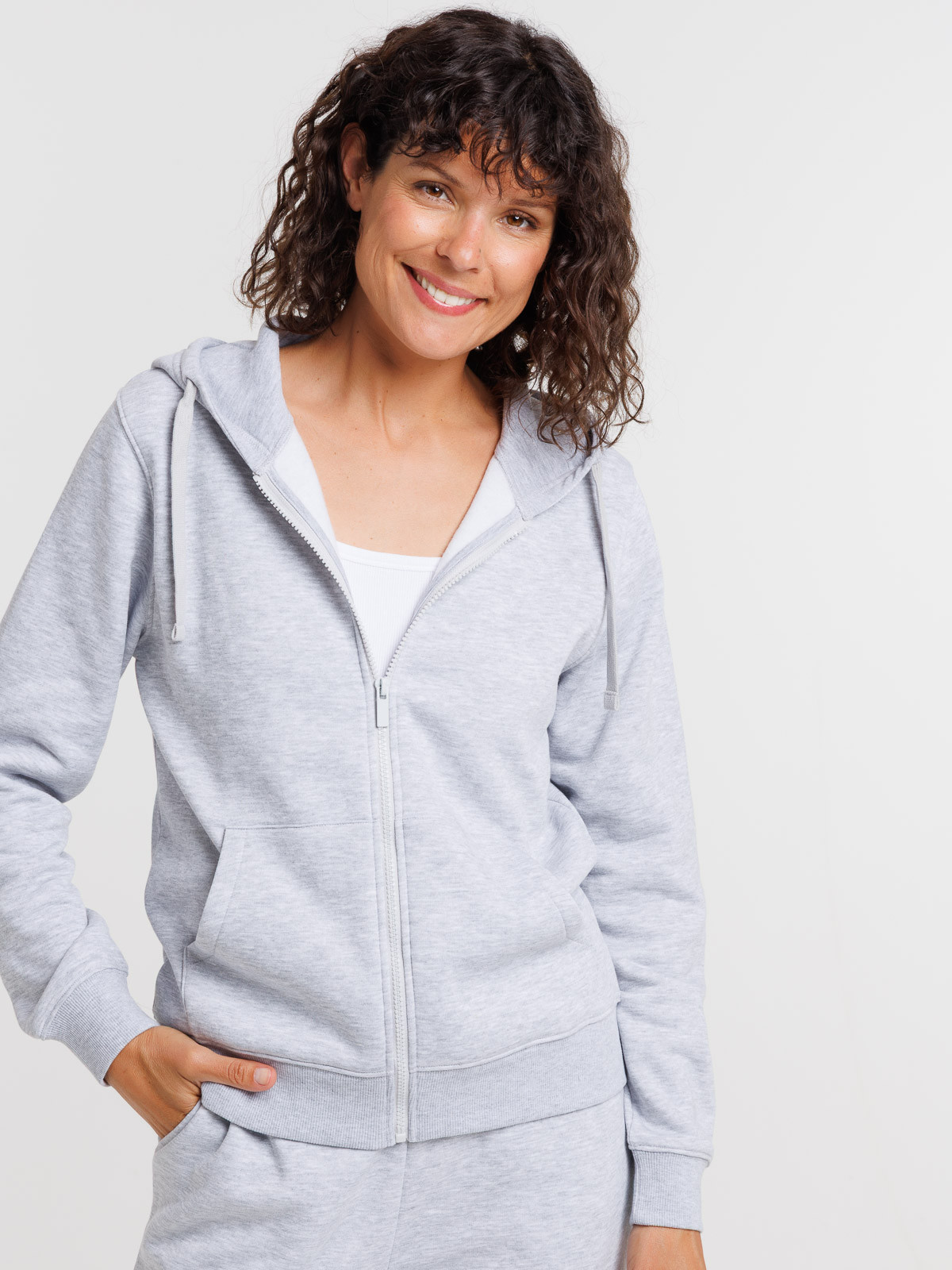Sweat zippé à capuche gris chiné femme Sweat zippé à capuche gris chiné femme