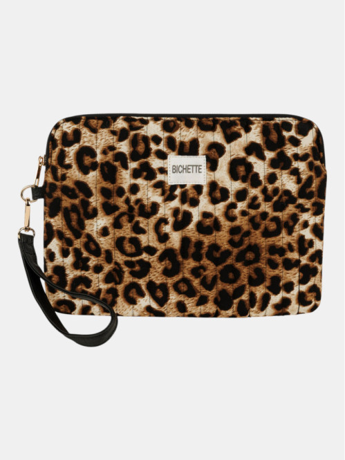 Pochette léopard zippée femme