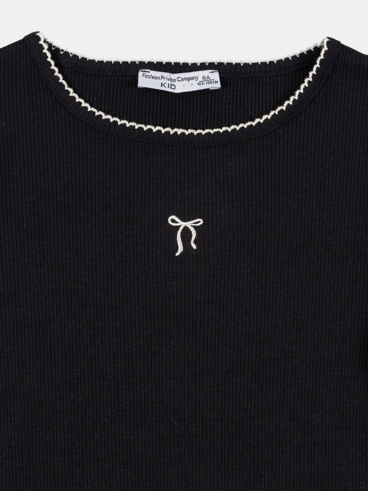 T-shirt côtelé noeud brodé fille (3-12A)