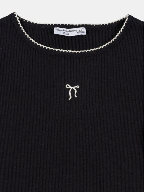 T-shirt côtelé noeud brodé...