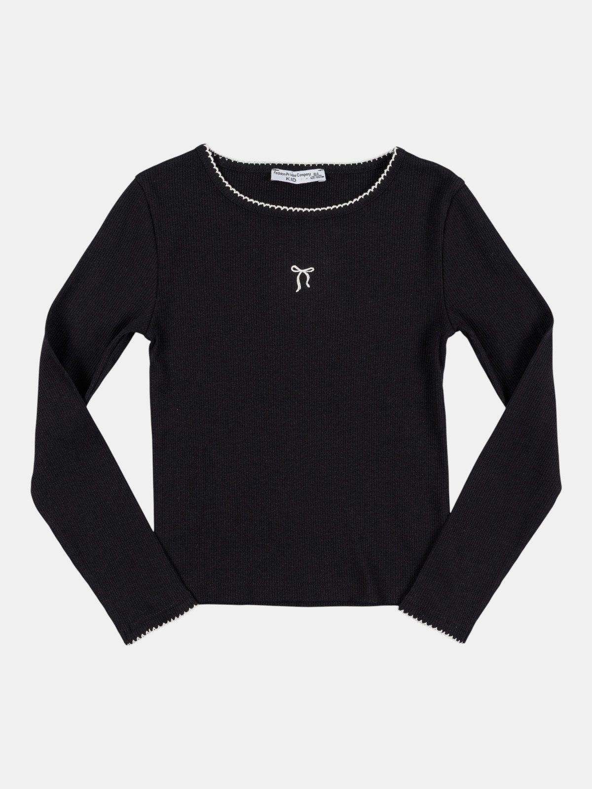 T-shirt côtelé noeud brodé fille (3-12A)