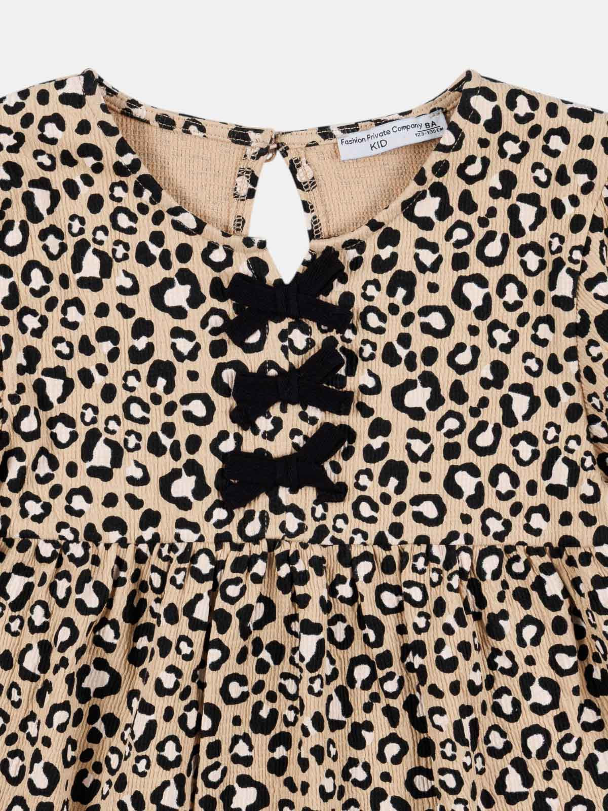 Blouse léopard avec nœuds fille (3-12A) Blouse léopard avec nœuds fille (3-12A)