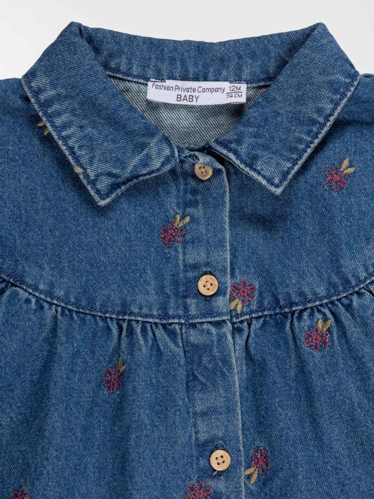 Robe jean fleurs brodées fille (3-36M) Robe jean fleurs brodées fille (3-36M)