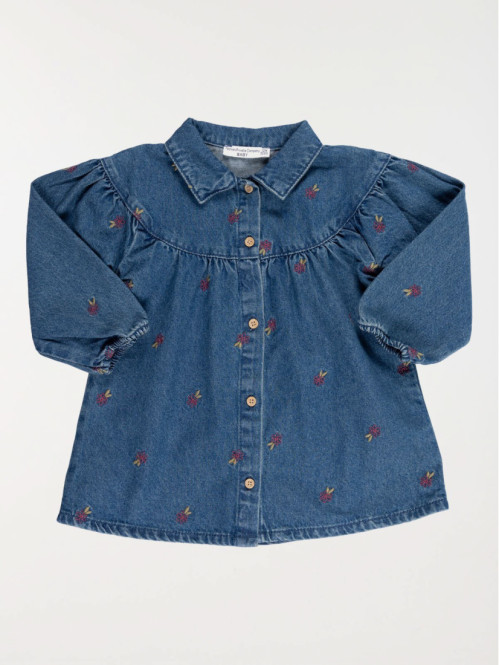 Robe jean fleurs brodées...