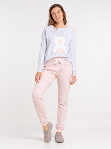 Pyjama polaire écru ourson femme - DistriCenter
