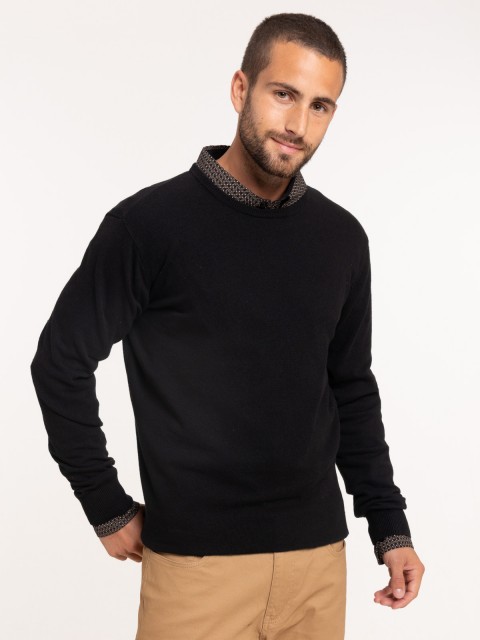 Pull noir col rond homme