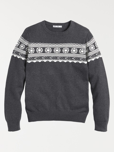 Pull jacquard col rond homme