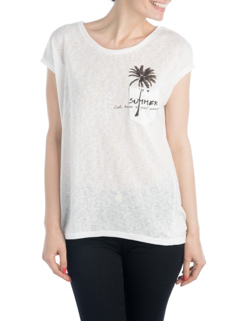 T-shirt imprimé palmier poche femme