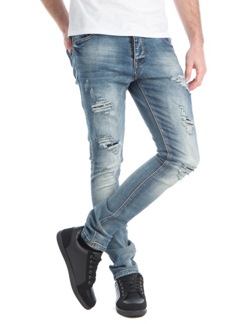 Jean slim used double stone homme