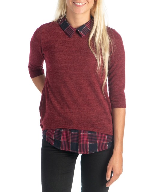 Pull col chemise carreaux femme