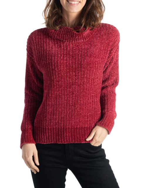 Pull col roulé maille chenille femme