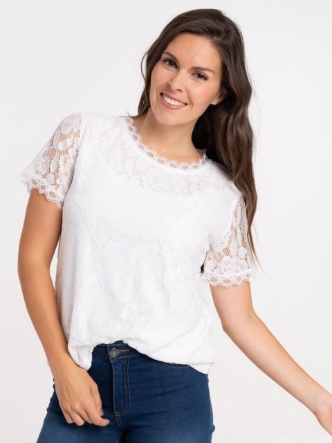 T-shirt blanc en dentelle femme