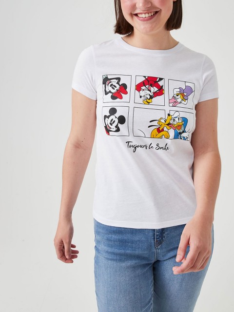 T-shirt blanc vignettes Disney femme