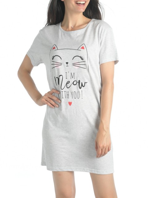 Chemise de nuit imprimé chat femme