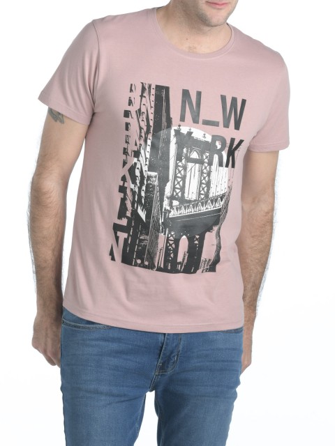 T-shirt imprimé New-York vieux rose
